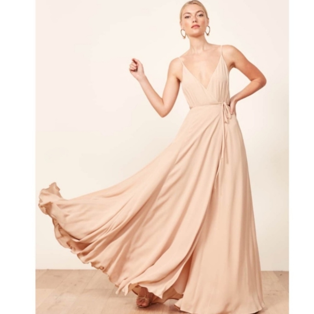 Nwt Reformation Callalily In Blush Backless Wrap Maxi Dress